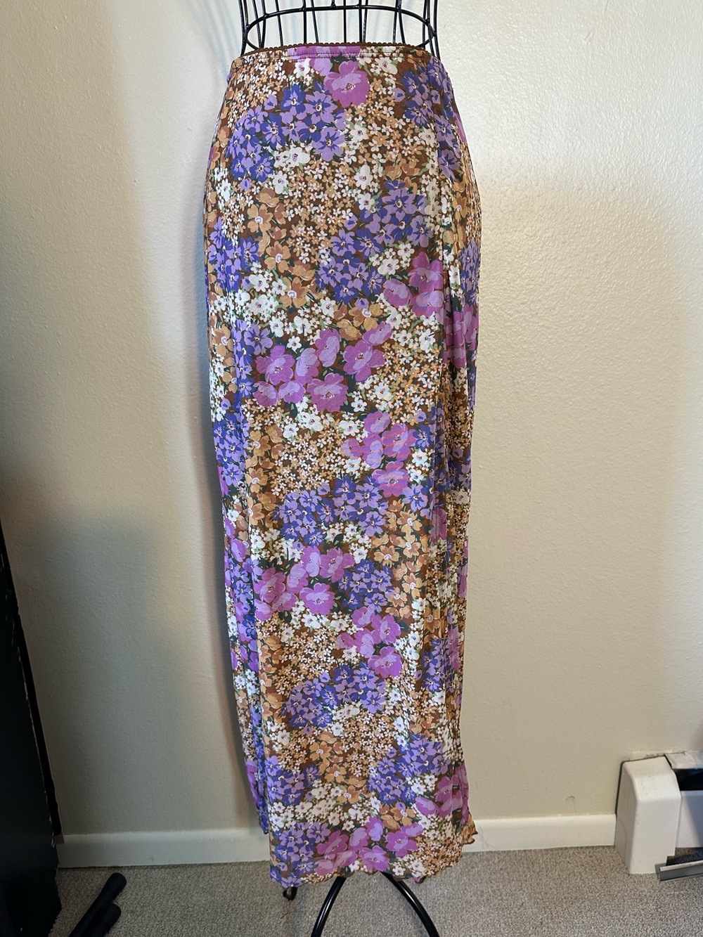 Floral Maxi Skirt With A Slit 70s Style Cottagecore Boho